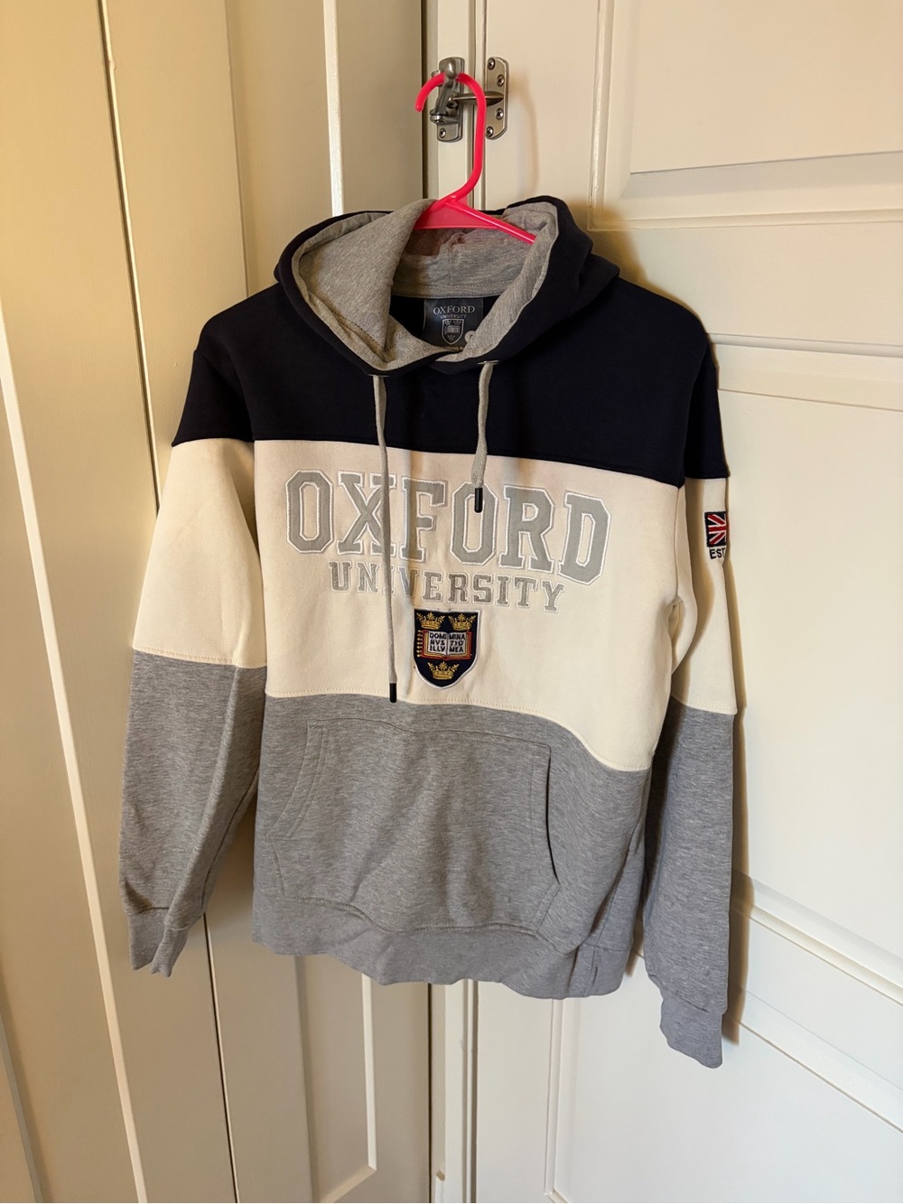 Oxford University Colorblock Pullover Hoodie - Navy, Cream & Gray